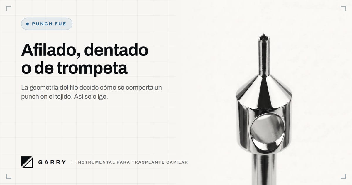 Afilado, dentado o de trompeta - primer plano de la punta de corte del Punch Fue Garry