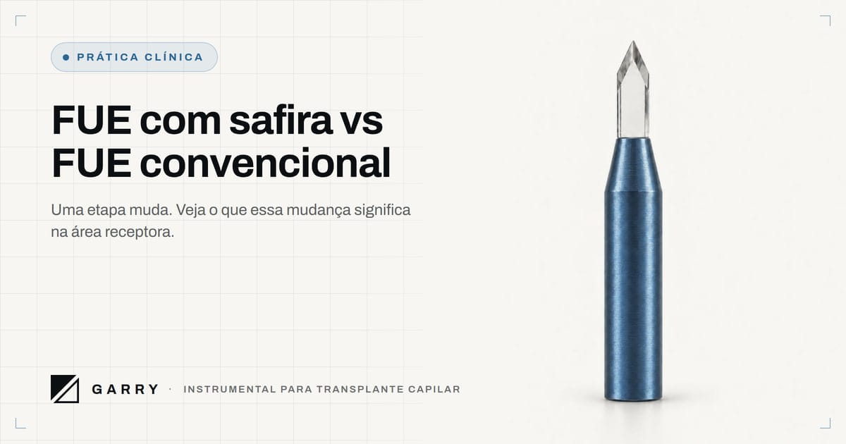 FUE com safira vs FUE convencional - foto de estúdio da lâmina de safira Garry