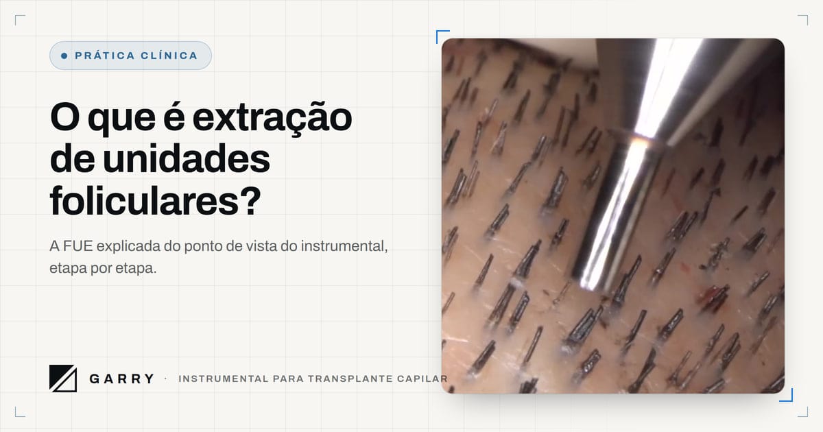 O que é extração de unidades foliculares? - close de um punch FUE fazendo a incisão ao redor de uma unidade folicular
