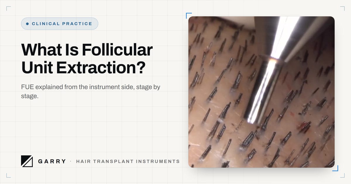 What Is Follicular Unit Extraction? - close-up of an FUE punch scoring around a follicular unit