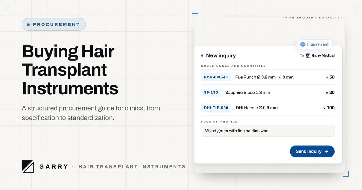 Buying Hair Transplant Instruments - an inquiry with order codes and quantities, from the Garry process film