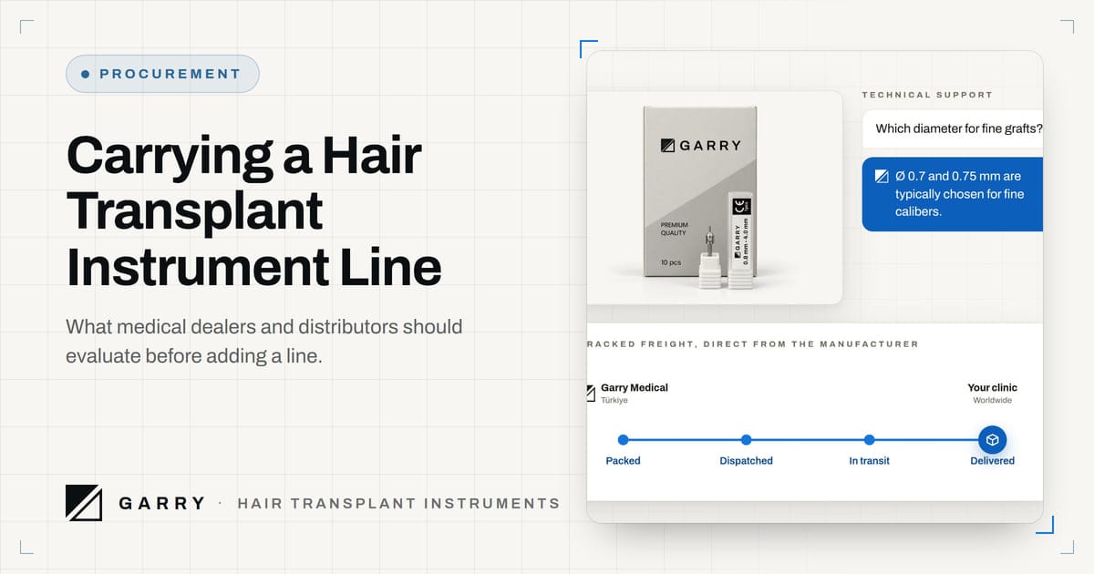 Carrying a Hair Transplant Instrument Line - tracked dispatch and technical support, from the Garry process film