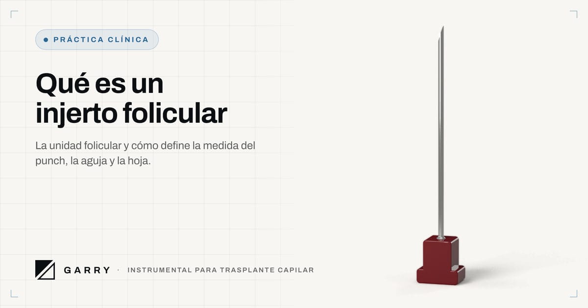 Qué es un injerto folicular - fotografía de estudio de la aguja implantadora DHI Garry con conector rojo